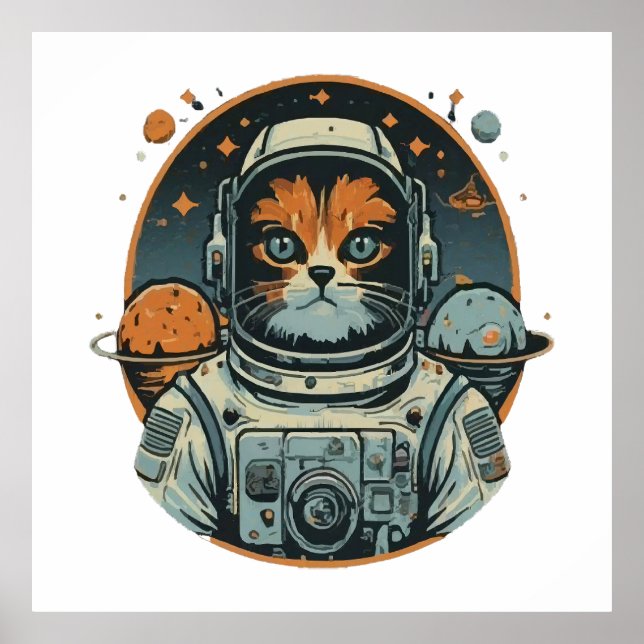Katt-astronaut på asteroider poster (Framsidan)