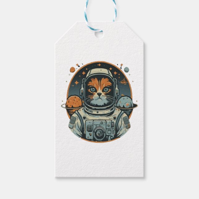 Katt-astronaut på asteroider presentetikett (Framsidan)