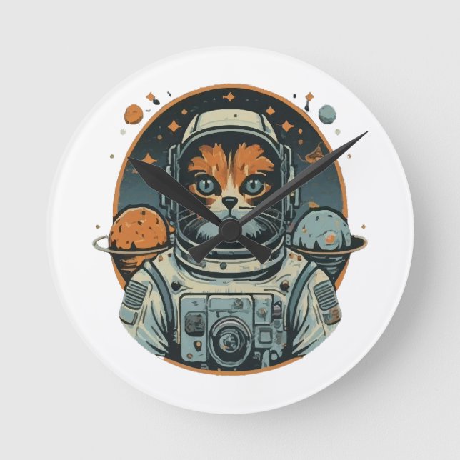 Katt-astronaut på asteroider rund klocka (Framsida)