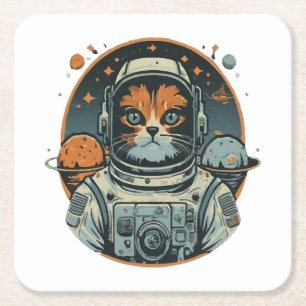 Katt-astronaut på asteroider underlägg papper kvadrat