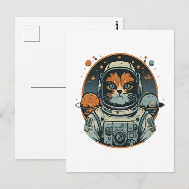 Katt-astronaut på asteroider vykort (Fram/baksida)