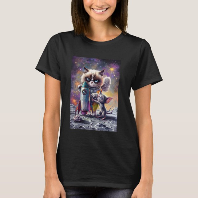 Katt Astronaut Raket Rymden T Shirt (Framsida)