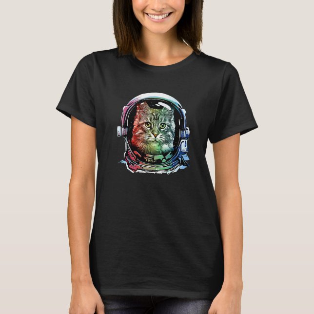 Katt Astronaut Rymdkatt Retro 2 T Shirt (Framsida)