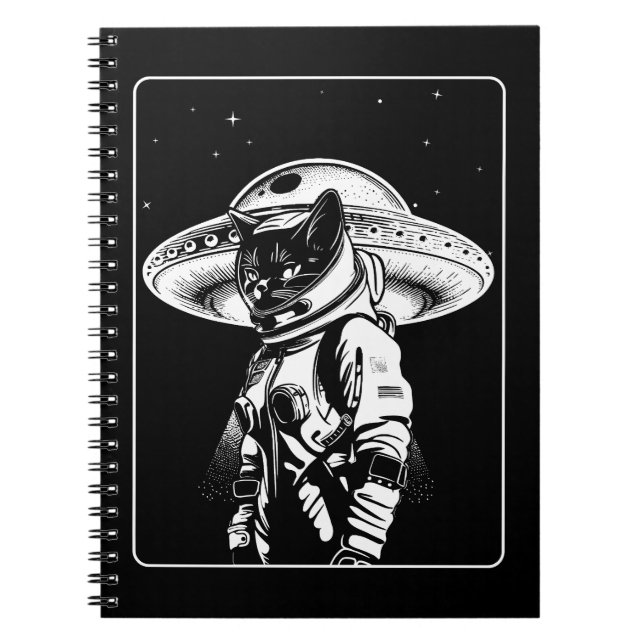 Katt Astronaut Utomjording UFO Science Fiction Anteckningsbok (Framsidan)