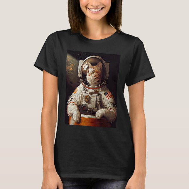 Katt Astronaut Utrymme T Shirt (Framsida)