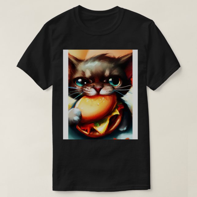 Katt äter Burger T Shirt (Design framsida)