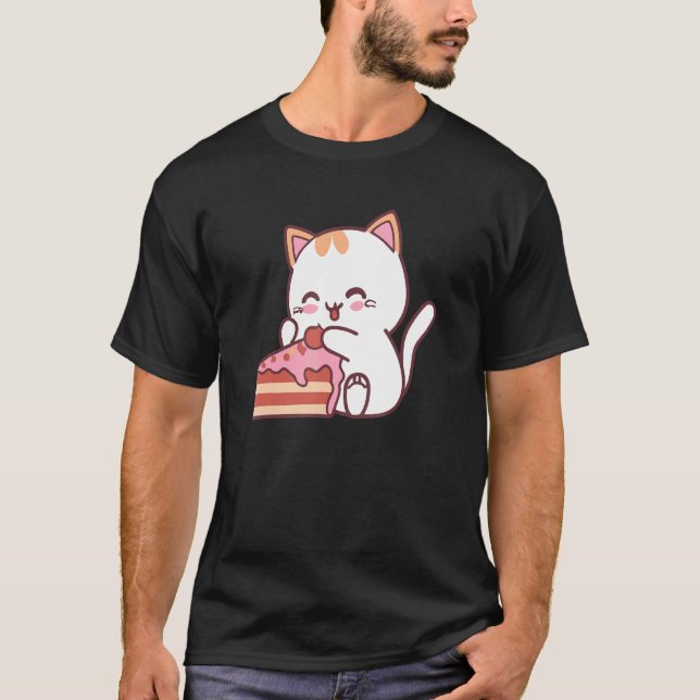 Katt äter läcker tårtgodis bakgrund t shirt (Framsida)