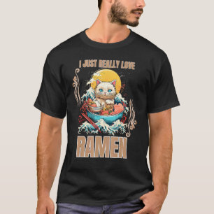 Katt äter Ramen Nudel Jag älskar verkligen Ramen 1 T Shirt