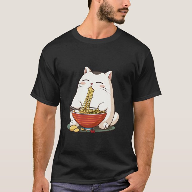 Katt äter Ramen, Vem behöver ätpinnar, NomNom T Shirt (Framsida)