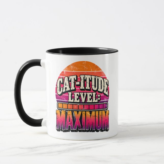 Katt-attitydnivå Max Retro Solnedgångs Typografi Mugg (Vänster)