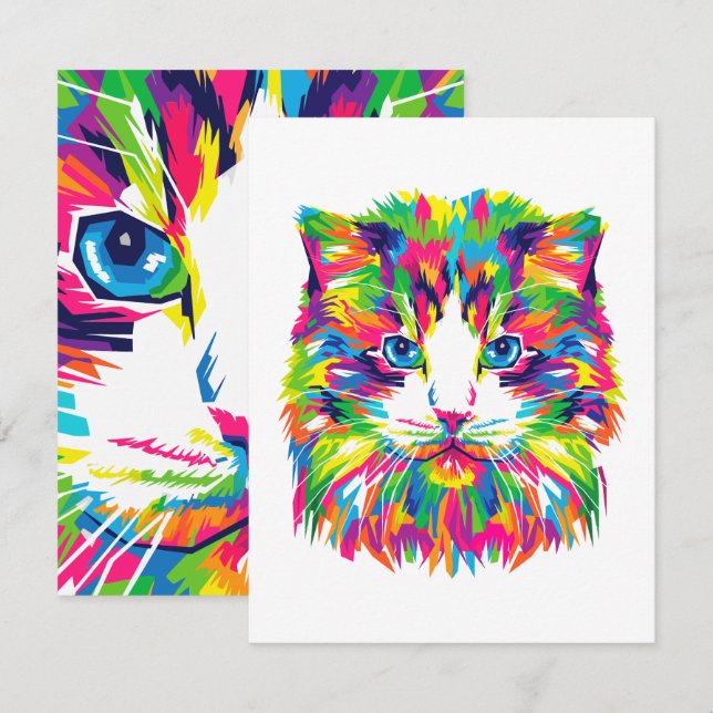 Katt av färgad abstrakt anteckningskort (Fram/baksida)