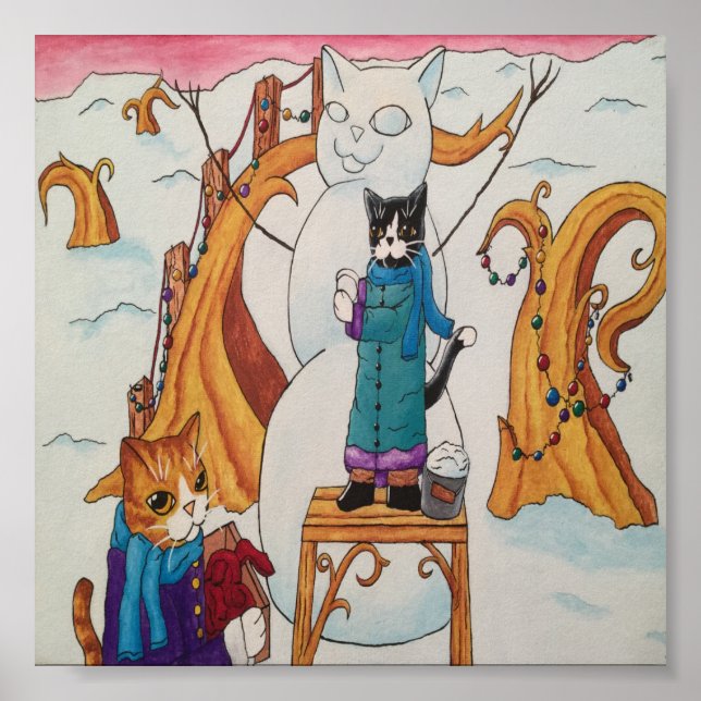 Katt av julfesten Snögubbe Poster (Framsidan)
