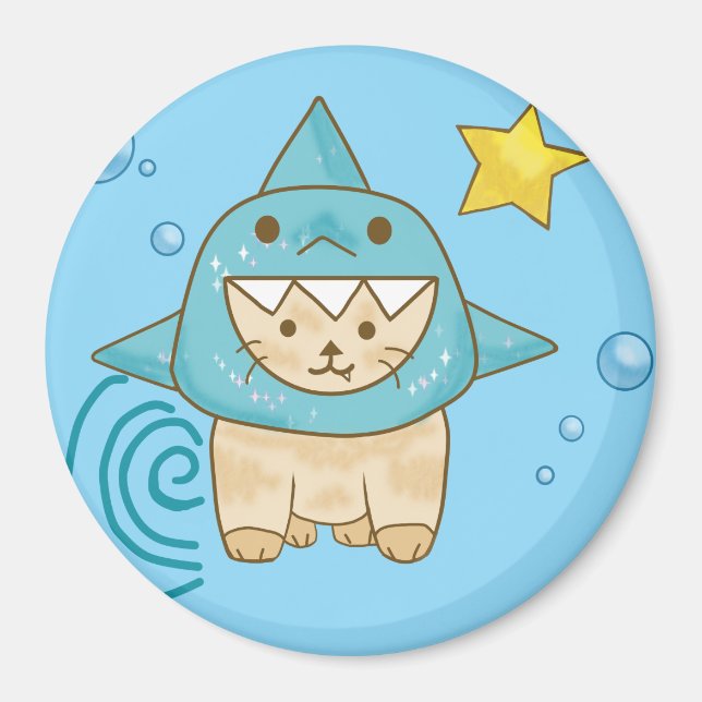 Katt av klåda i hajkostumakahavsvatten enligt tema magnet (Framsidan)