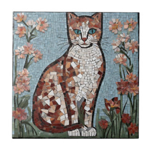 Katt av kotlett av mosaik i Blomsterträdgården Kakelplatta