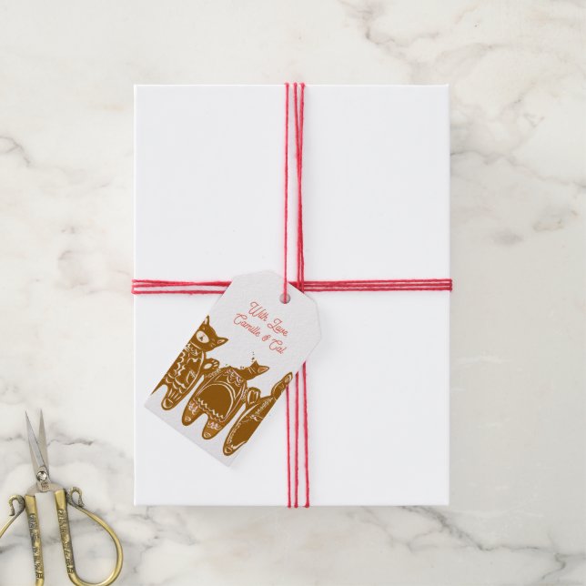 Katt av kryddbröd - Handmålad (Anpassade) Presentetikett (Med Snöre)