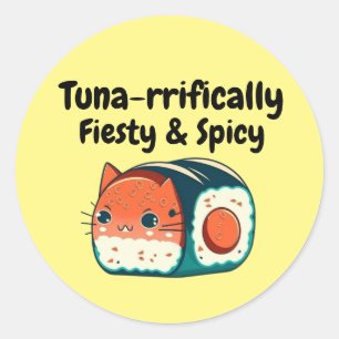 Katt av kryddig tonfisk - Feisty & Spicy, som är e Runt Klistermärke