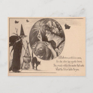 Katt av kvinnans Jack O'Lantern Witch Black Cat Vykort