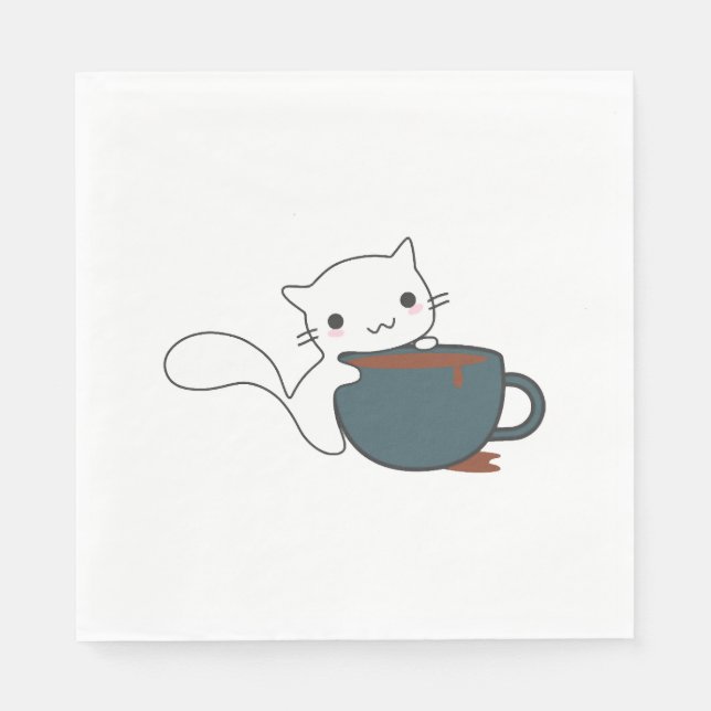 Katt av lycklig med kaffe pappersservett (Framsidan)