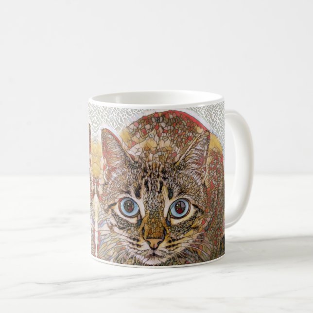 Katt av nedfläckad glas med blått ögon kaffemugg (Framsida höger)