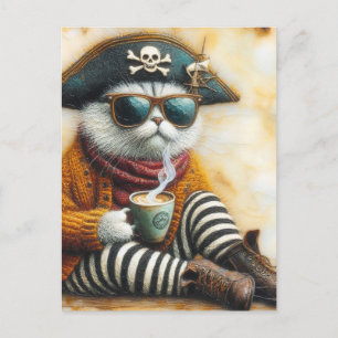 Katt av Pirat med kaffe Vykort