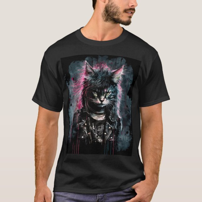 Katt av segmentet Sten med Rosa Hair och läder Jac T Shirt (Framsida)