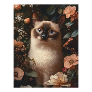 Katt av siamesisk Rosa, omgiven av blommor Fototryck