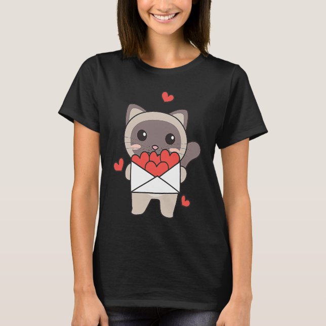 Katt av siamesiskt ursprung avsedd för Valentines  T Shirt (Framsida)