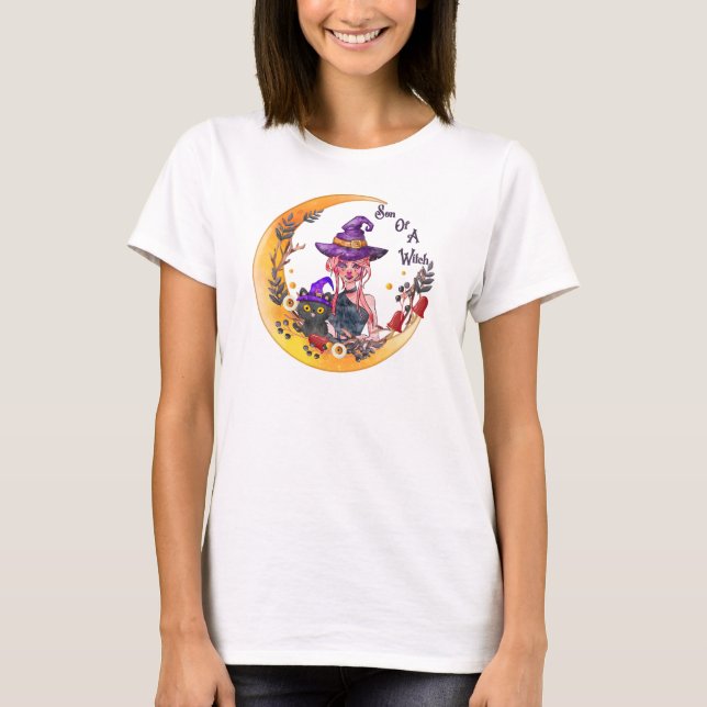 Katt av Witch och Black Cat T Shirt (Framsida)