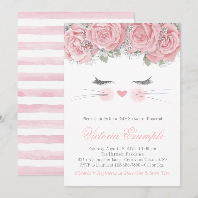 Katt Baby Shower Inbjudningar (Fram/baksida)
