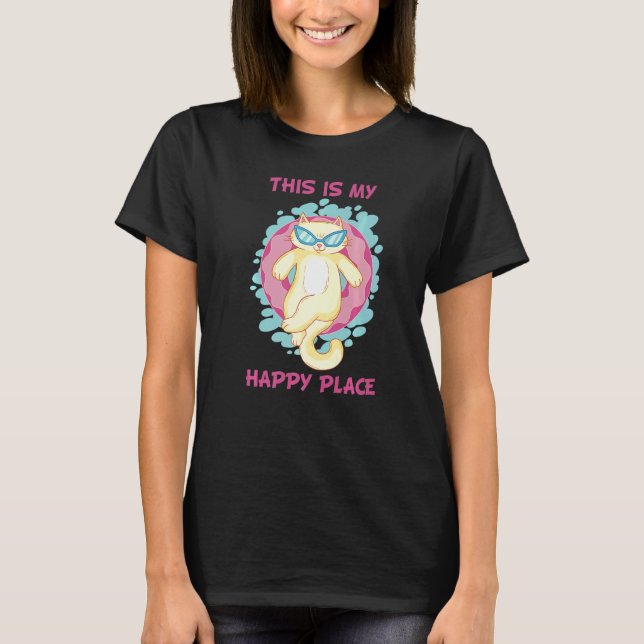 Katt badar avkopplande simhoppsring sommarlov t shirt (Framsida)