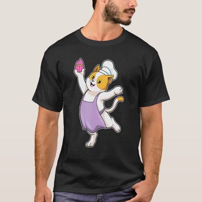 Katt Bagare Muffin Kockhatt T Shirt (Framsida)