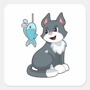 Katt Bait Fish Fyrkantigt Klistermärke