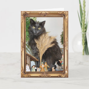 Katt bak nativityuppsättningen helgkort