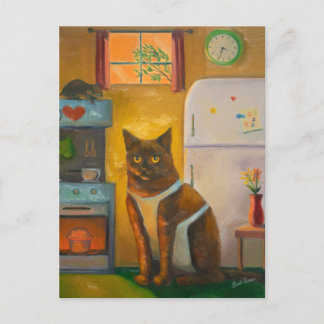 Katt Baking Muffin in in Cottage Kitchen Vykort