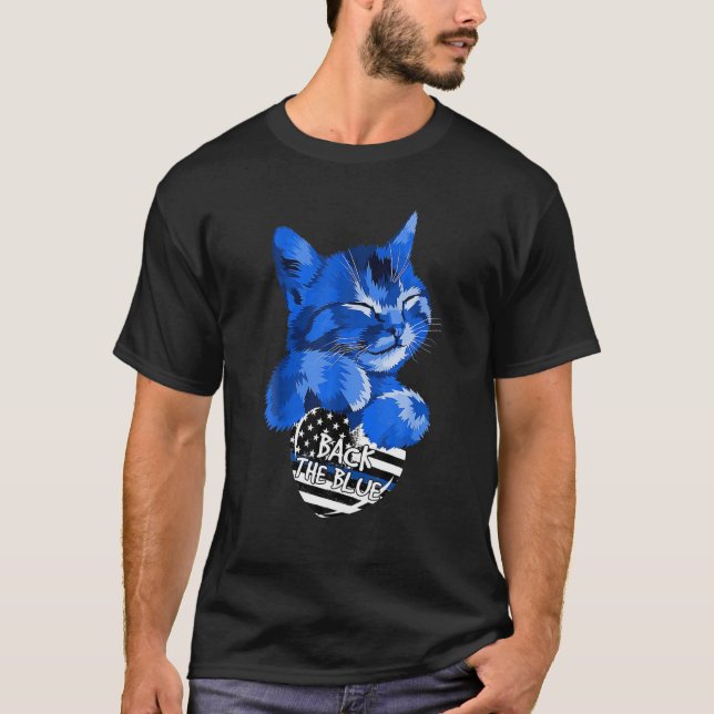 Katt bakom den blå, ynkliga gåvan t shirt (Framsida)