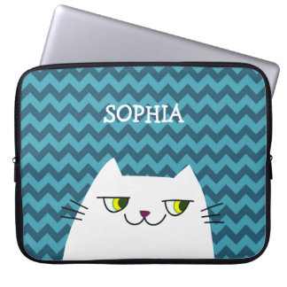 Katt Bärbar Datormössa Monogram Blå Chevron Söt Laptop Fodral