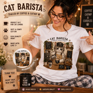 Katt Barista Kaffe Älskare Söt Kaffe Katt T-Shirt