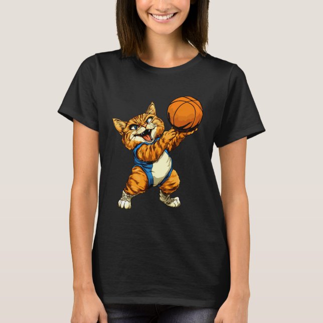 Katt Basketboll  Basketspelare Katt T Shirt (Framsida)