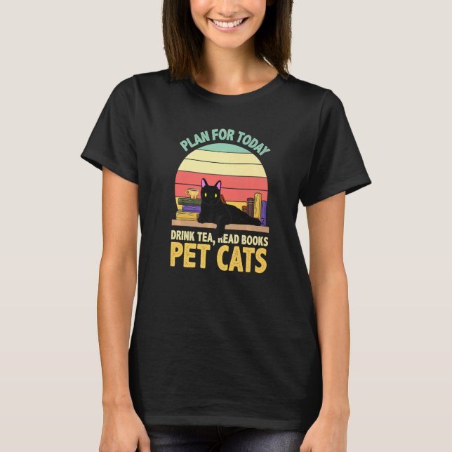 Katt Bibliotekarie Bokorm T Shirt (Framsida)