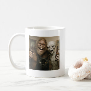 Katt Bigfoot Alien Selfie BFF Rolig Foto Med UFO Kaffemugg