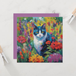 Katt bland blommor välkomstkort kort