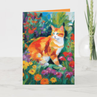 Katt bland blommor välkomstkort kort