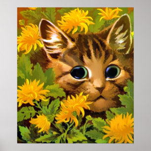 Katt bland blommorna Poster utskrift