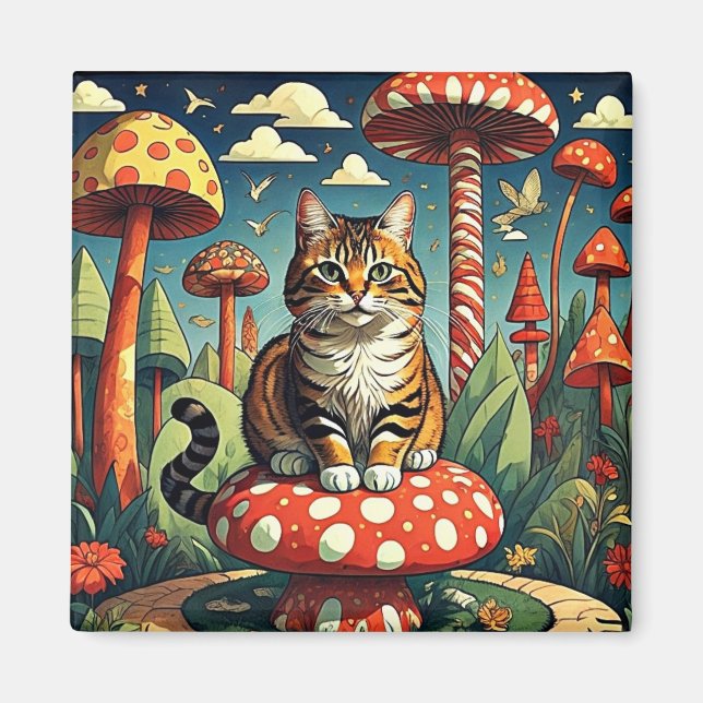 Katt bland svampar magnet (Framsidan)
