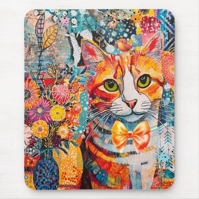 Katt Blandad Blandad Papperscollage Musmatta (Framsidan)