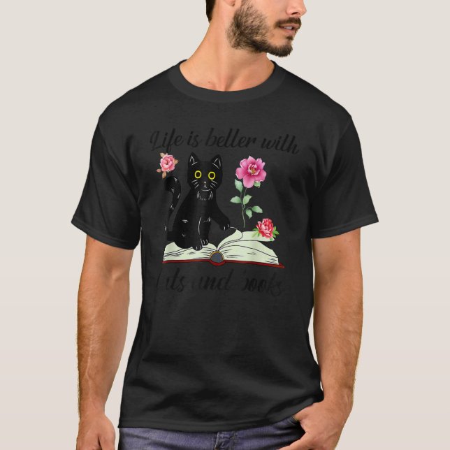 Katt Blomma Bok   Med Katter Och Böcker T Shirt (Framsida)