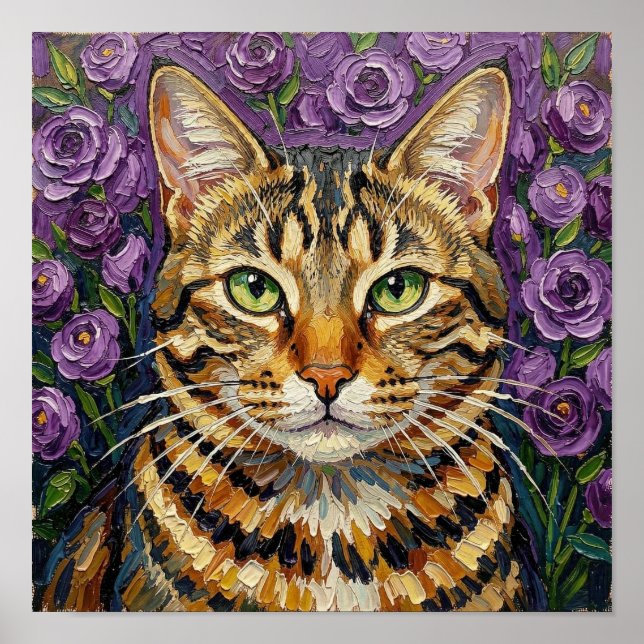 Katt & Blommig | Söt Konstnärlig Katt Poster (Framsidan)