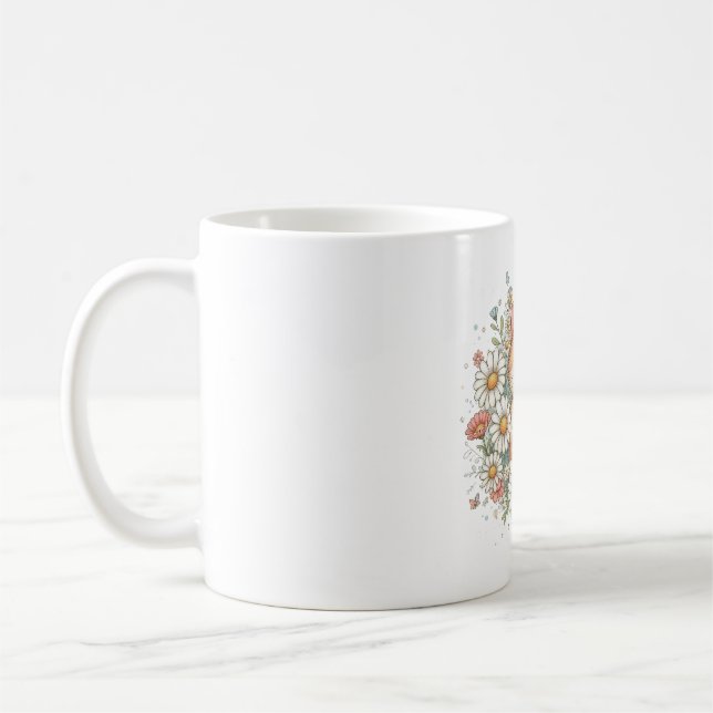 Katt Blommor Kaffe Mugg (Vänster)