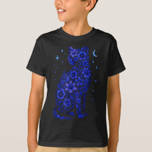 Katt Blommor Måne Stjärnor T Shirt