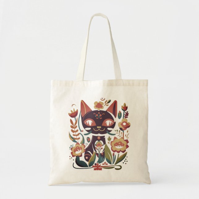 Katt, blommor, vackra blommor tygkasse (Framsidan)